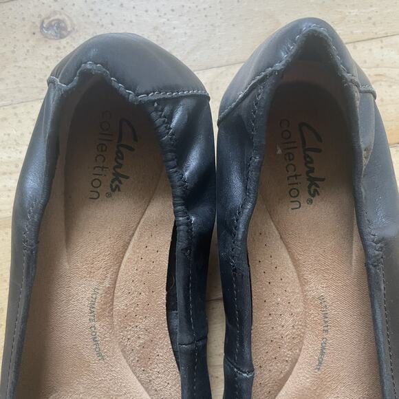 Clarks‎ Womens Lyrical Rhyme Ballet Size 8.5 M black Leather Slip On Flat Shoes - Picture 2 of 6